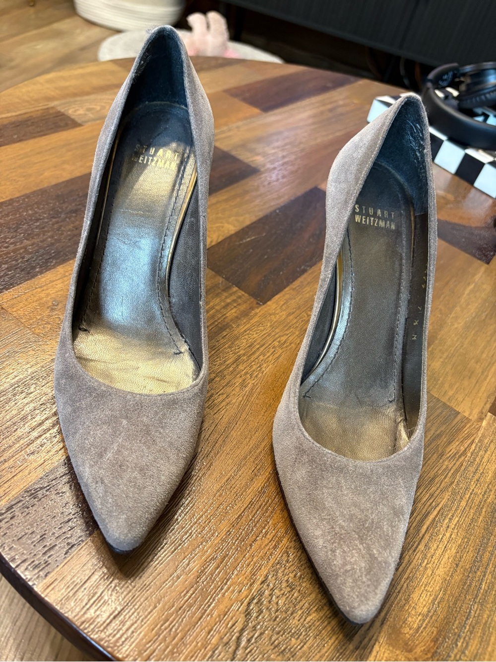 Stuart Weitzman Taupe Suede Pointed-Toe Pumps